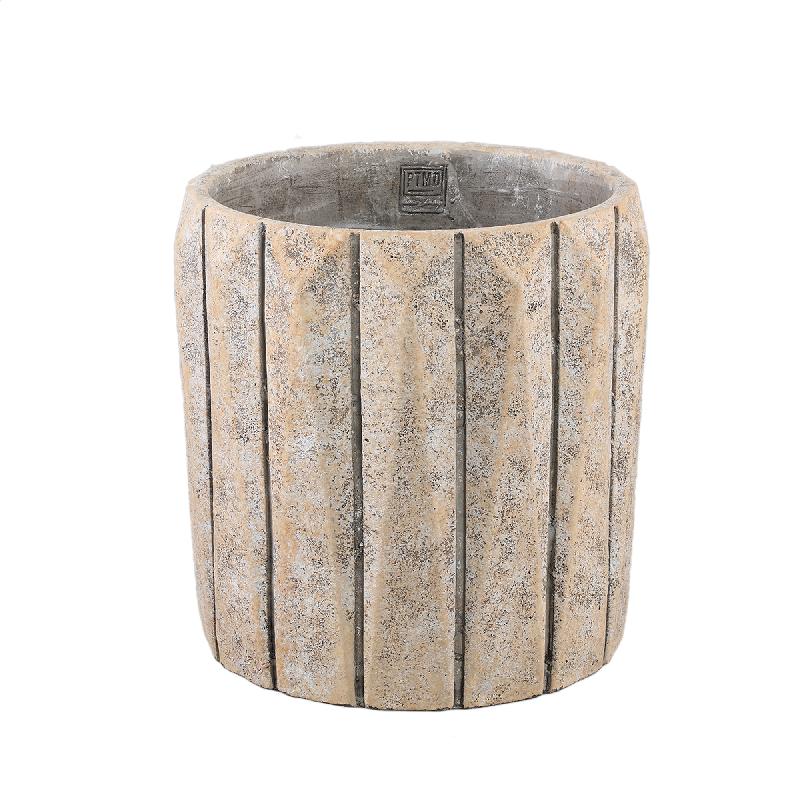 Flower pot - Round cement, line pattern, taupe color, S - Imani | PTMD