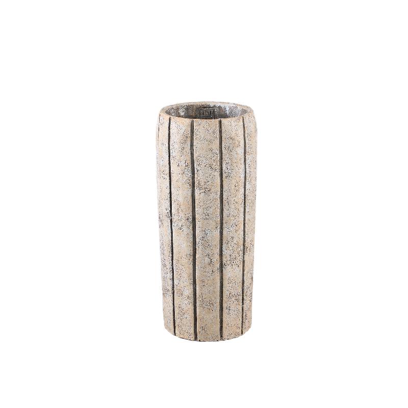 Flower pot - Tall cement, striped pattern, taupe color, S – Imani | PTMD