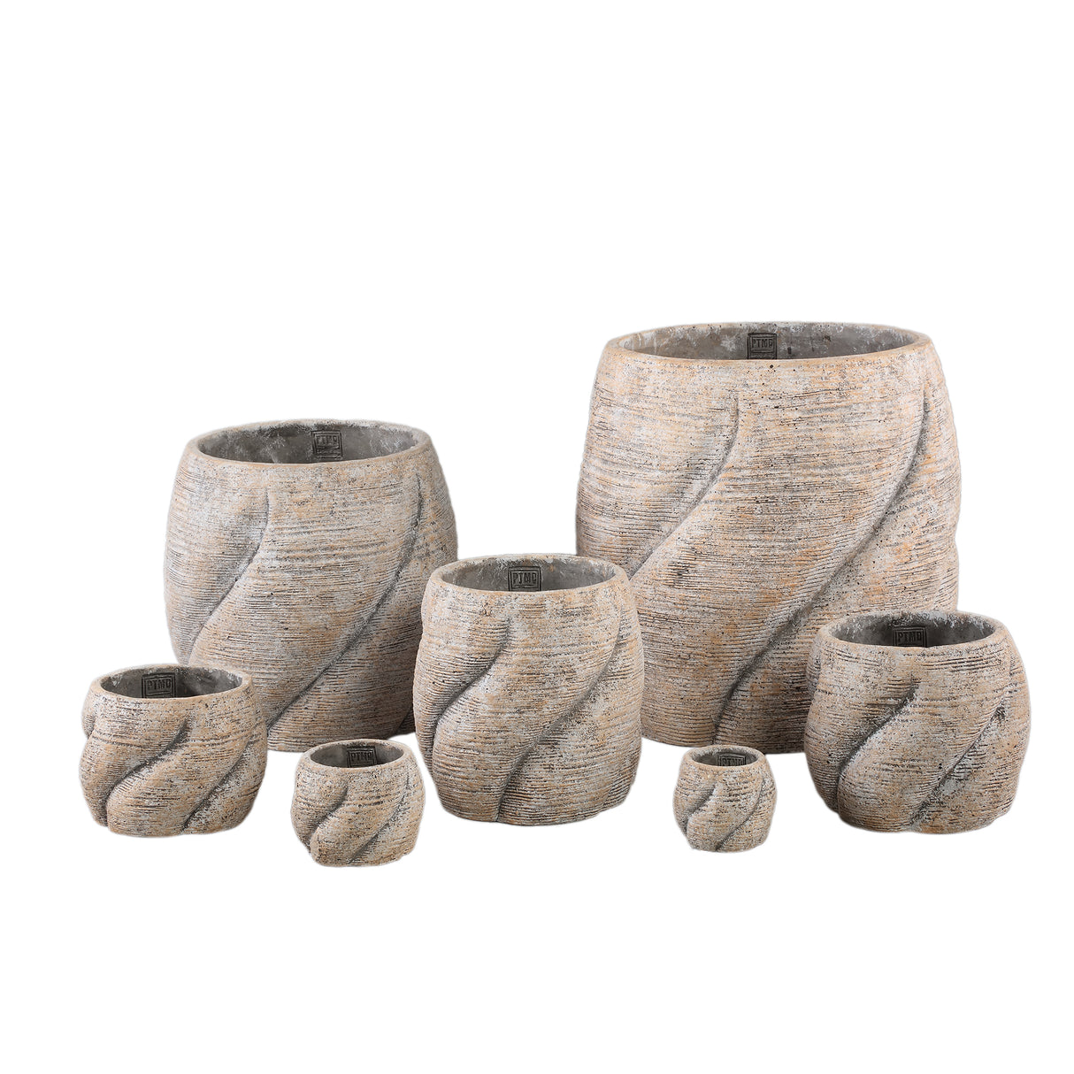 Blumentopf – Taupe Farbe, Wirbel Design, Zement Material, Runde Form, L – Evanthia | PTMD
