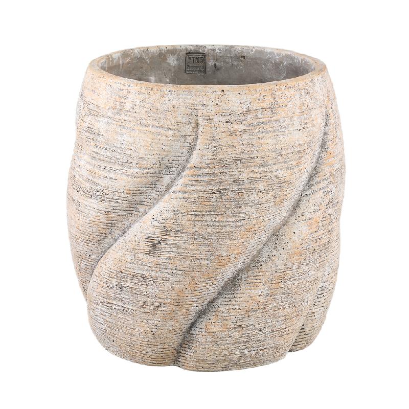 Blumentopf – Taupe Farbe, Wirbel Design, Zement Material, Runde Form, L – Evanthia | PTMD