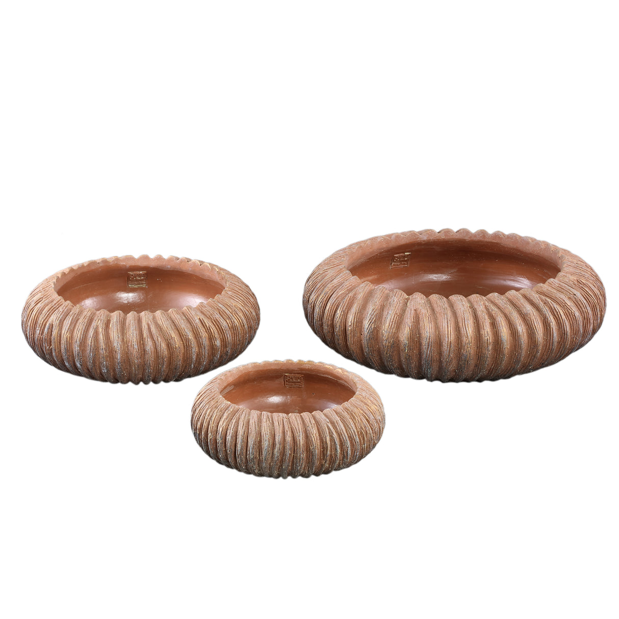 Flowerpot - Low Round Cement, Striped Pattern, Copper Color, M – Revil | PTMD