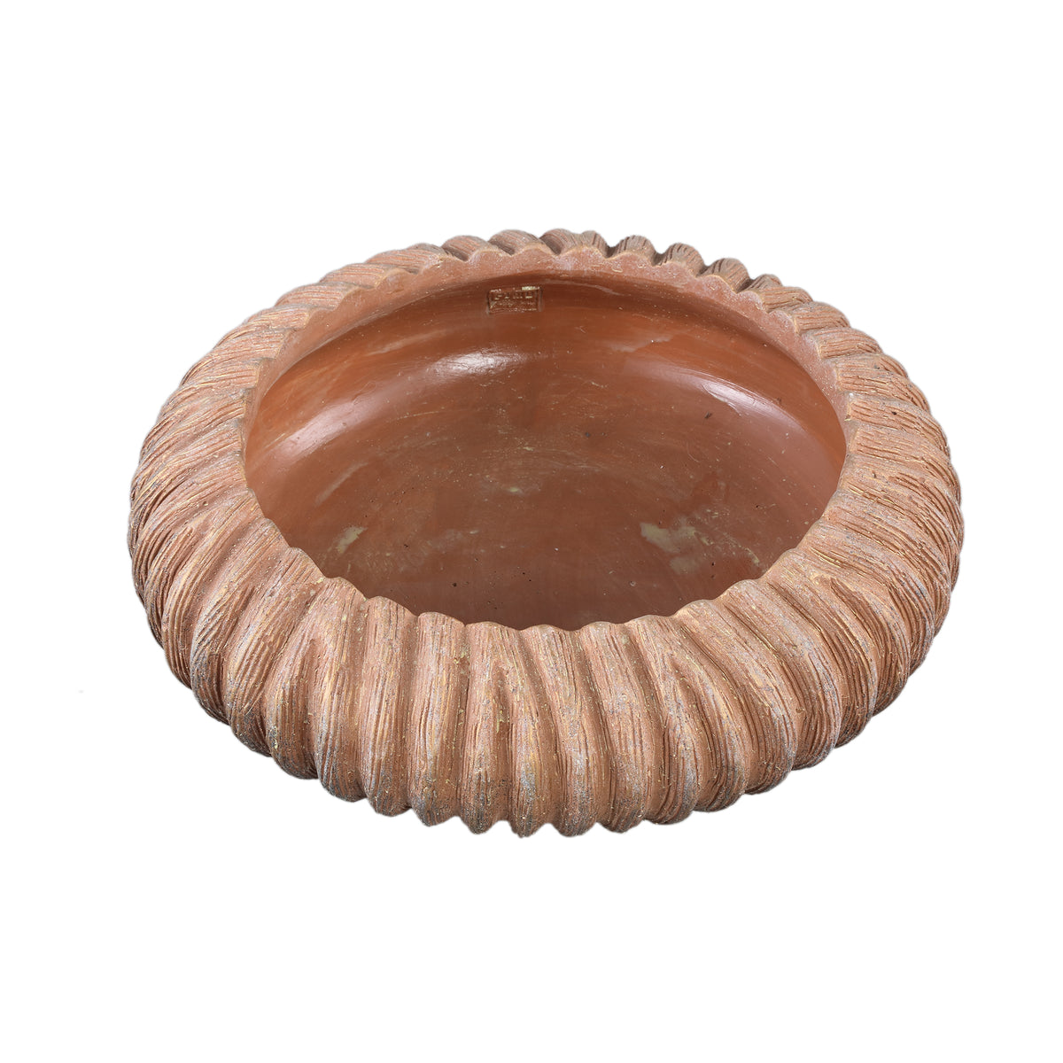 Flower pot - Low round cement, striped pattern, copper color, L - Revil | PTMD