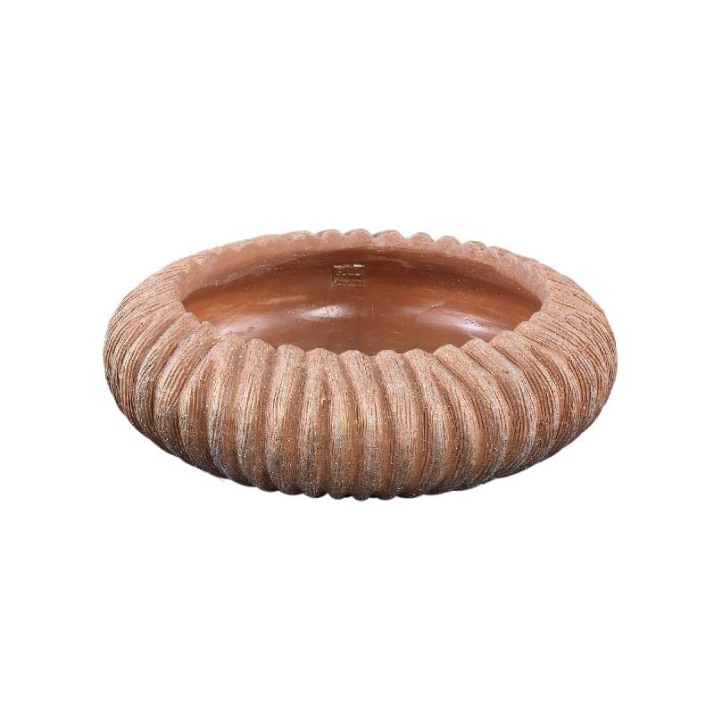Flower pot - Low round cement, striped pattern, copper color, L - Revil | PTMD