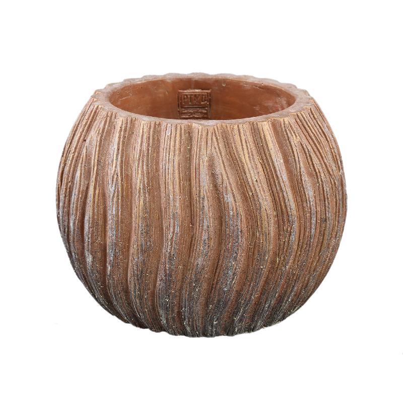 Flower Pot - Copper Color, Stripe Design, Cement Material, Round Shape, L - Revil | PTMD