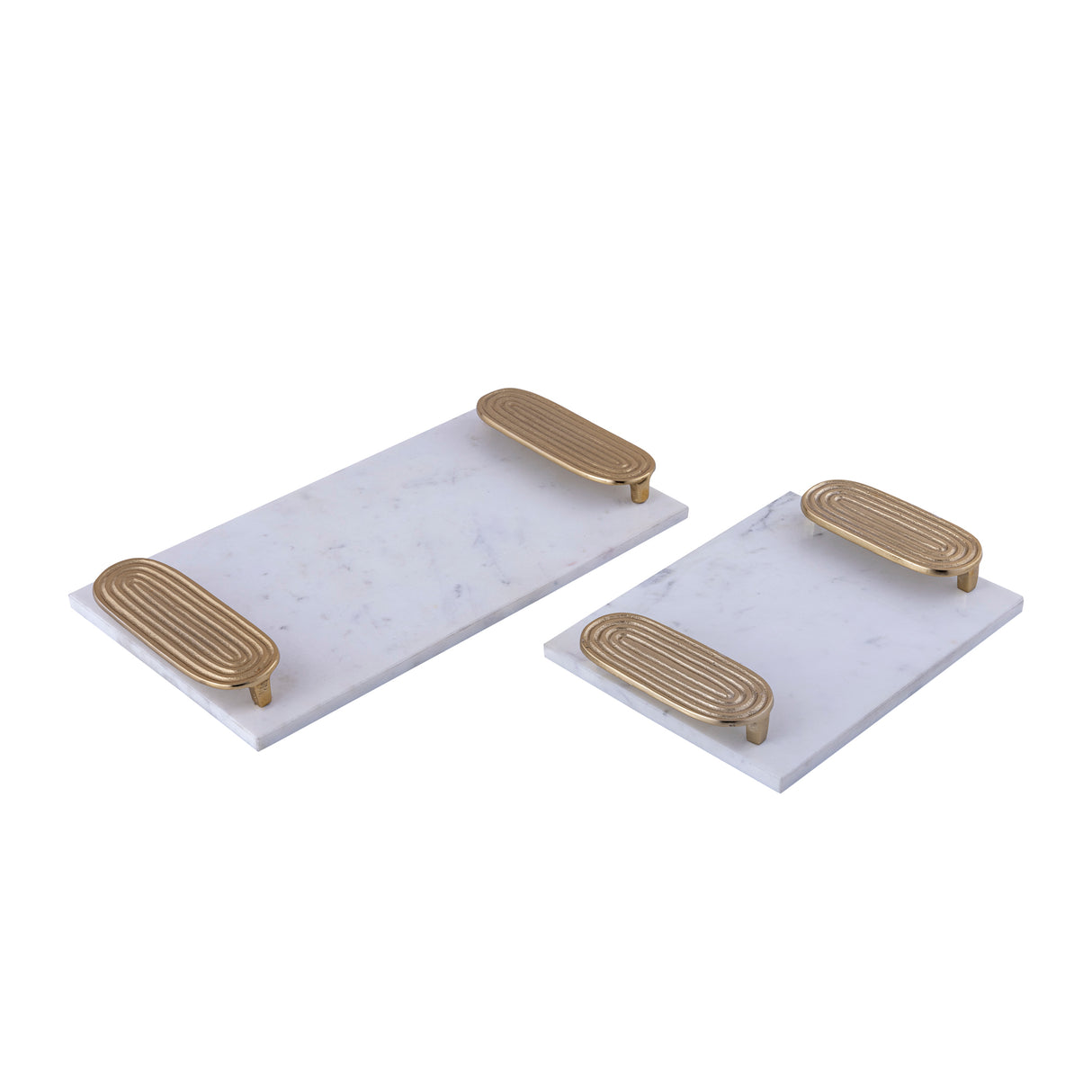 Tablett - Marmor, gegossenes Aluminium, handgefertigt, rechteckig, goldfarbene Griffe, S – Dez | PTMD