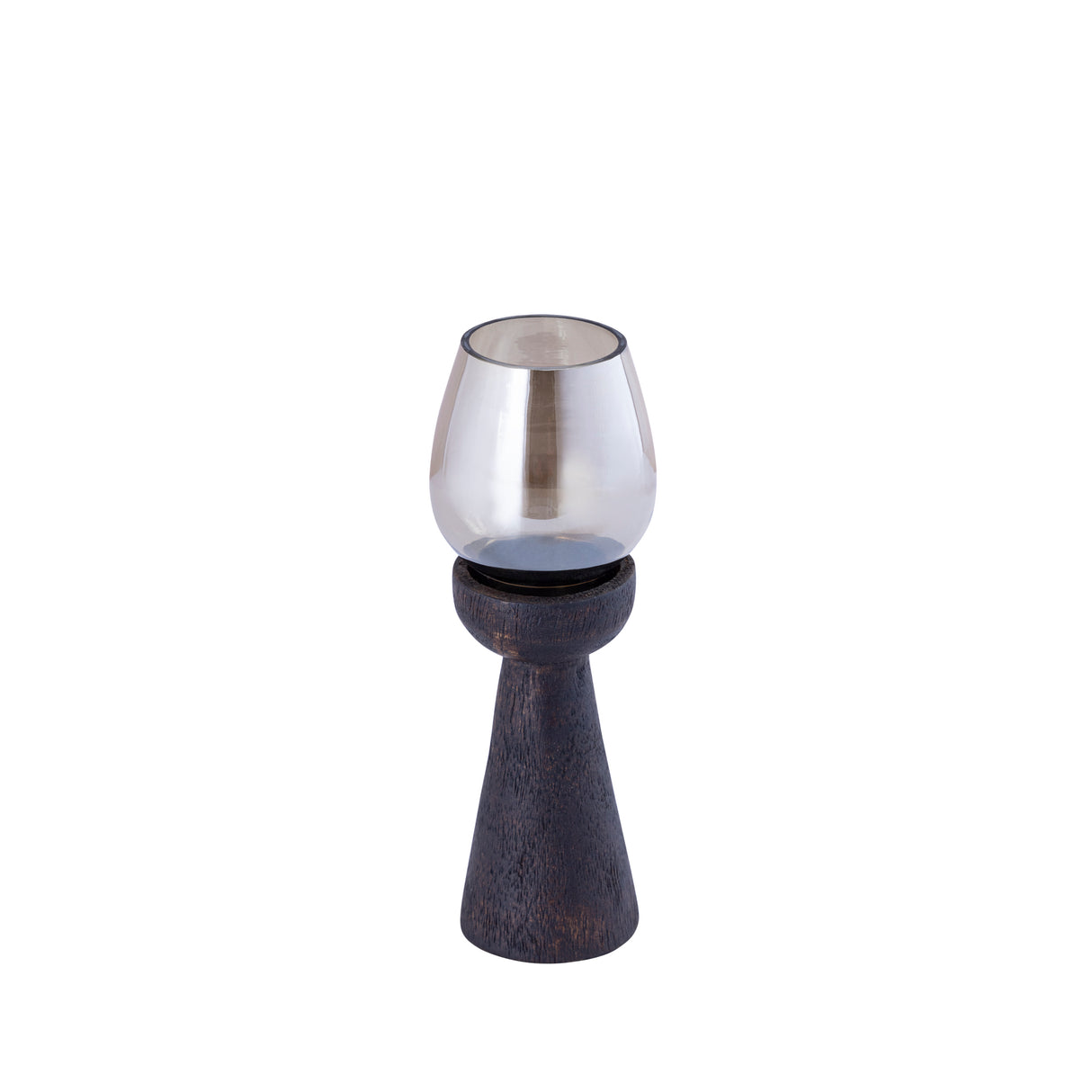 Hurricane lamp – Mango wood base, storm glass insert, handmade finish S – Qez | PTMD