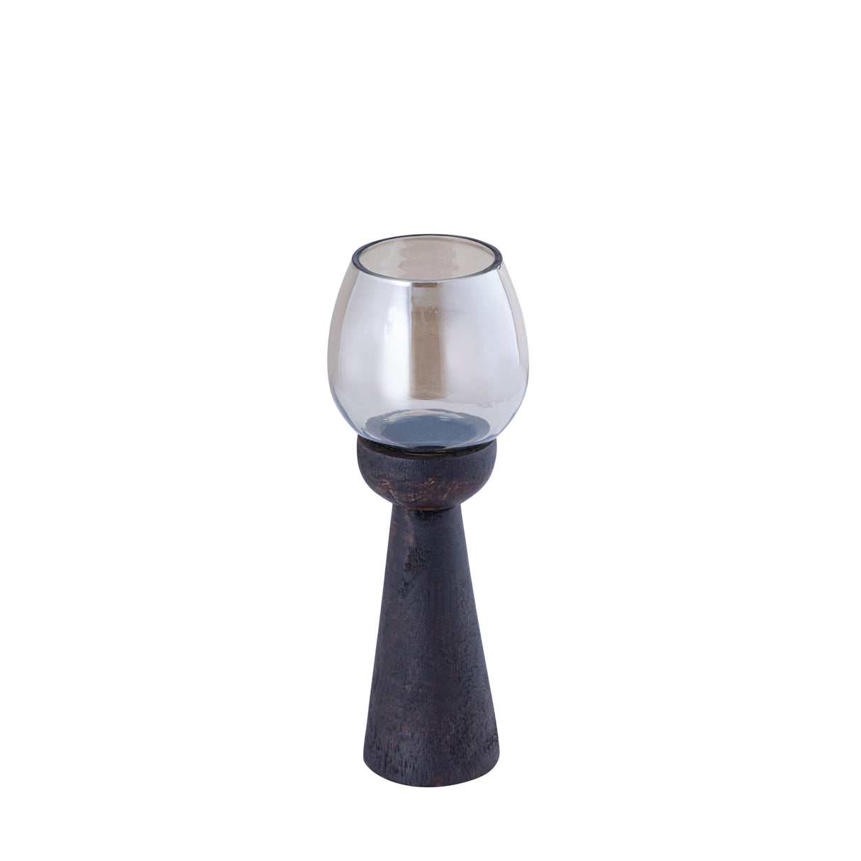 Hurricane Lamp – Mango Wood Design, Handmade Finish, Lustre Glass Insert, Brown Hue, M – Qez | PTMD