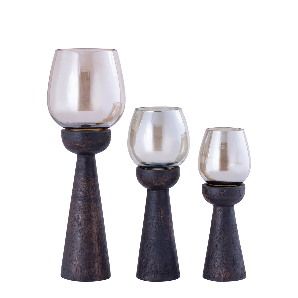 Hurricane Lamp – Mango Wood Design, Handmade Finish, Lustre Glass Insert, Brown Hue, M – Qez | PTMD