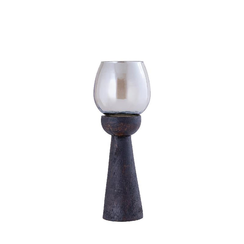 Hurricane Lamp – Mango Wood Design, Handmade Finish, Lustre Glass Insert, Brown Hue, M – Qez | PTMD