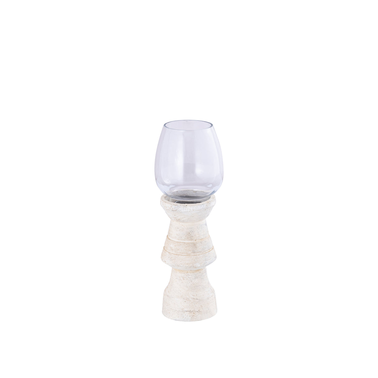 Hurricane Lantern - Mango Wood Design, Handmade Finish, Clear Glass Insert, Cream Shade, S - Qez | PTMD