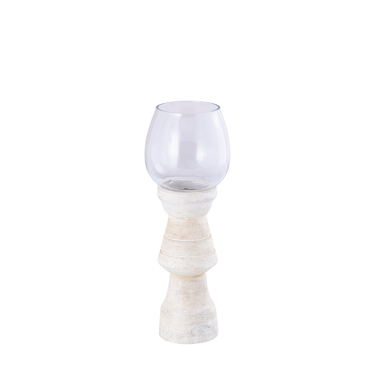 Lantern – Mango Wood Design, Handmade Finish, Clear Glass Insert, Cream Color, M – Qez | PTMD