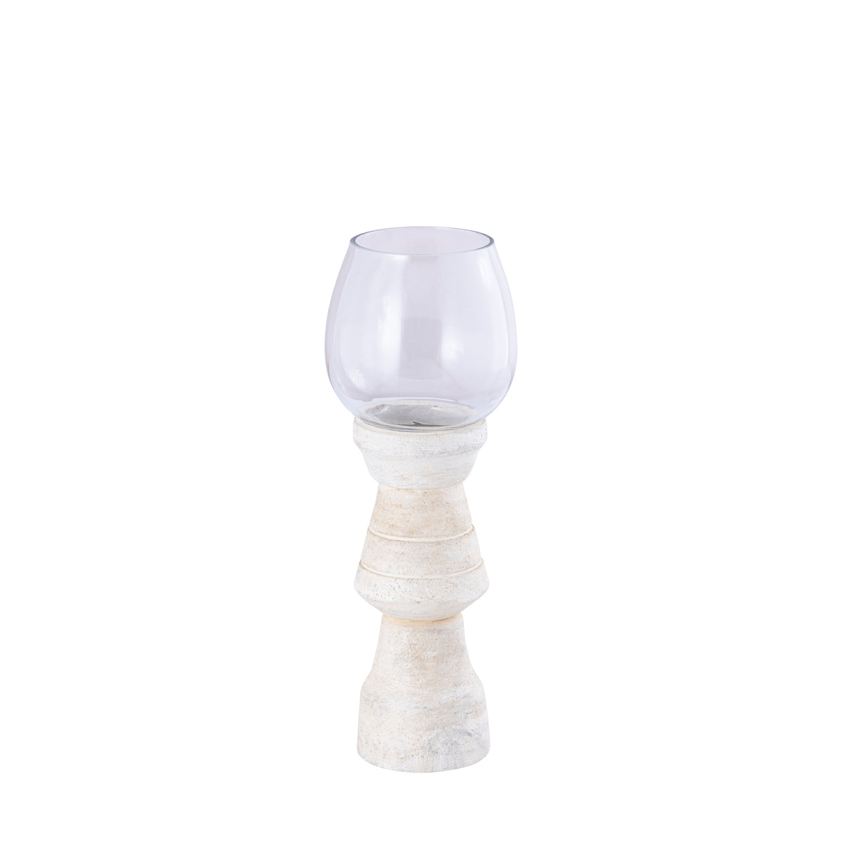 Hurricane Lantern – Mango Wood Design, Handmade Finish, Clear Glass Insert, Cream Color, L – Qez | PTMD