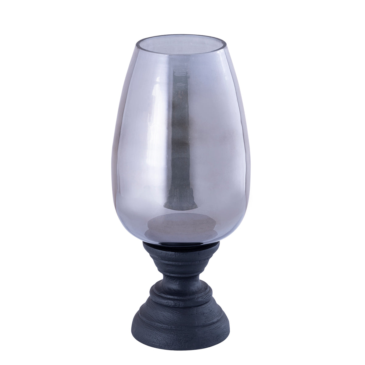 Hurricane Lantern – Mango Wood Design, Handcrafted Finish, Smoked Glass Insert, Black Tone, XL – Qez | PTMD