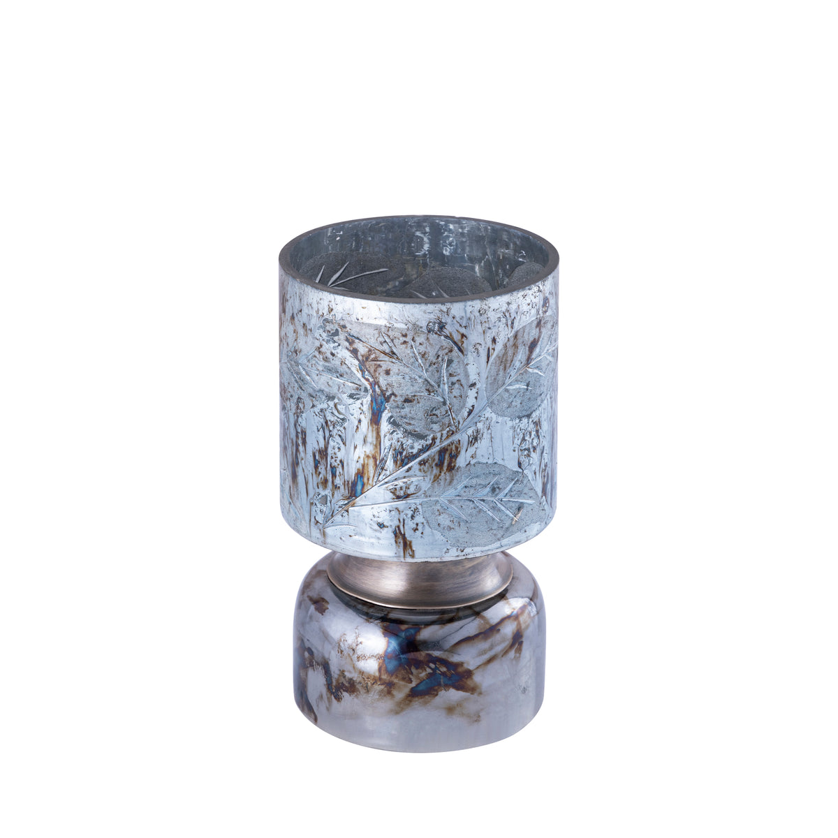 Windlicht – Glas Material, Blau Ton, Blatt Gravur, S – Navanah | PTMD
