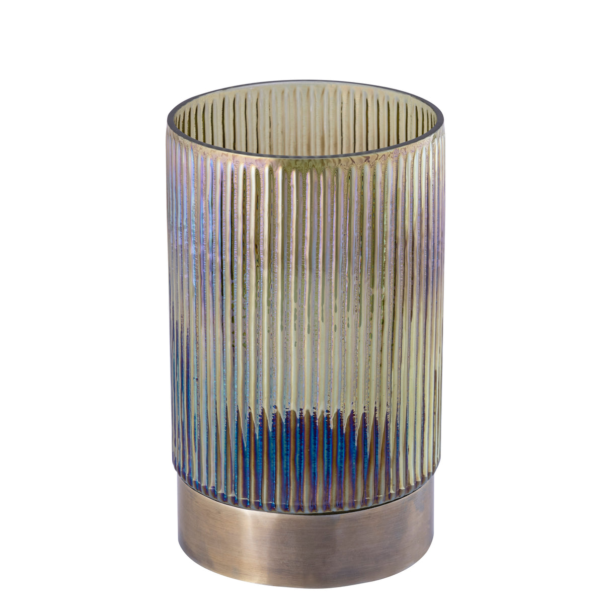 Windlicht – Geripptes Design, Runde Form, Glas Metall Material, Grün, L – Kyden | PTMD