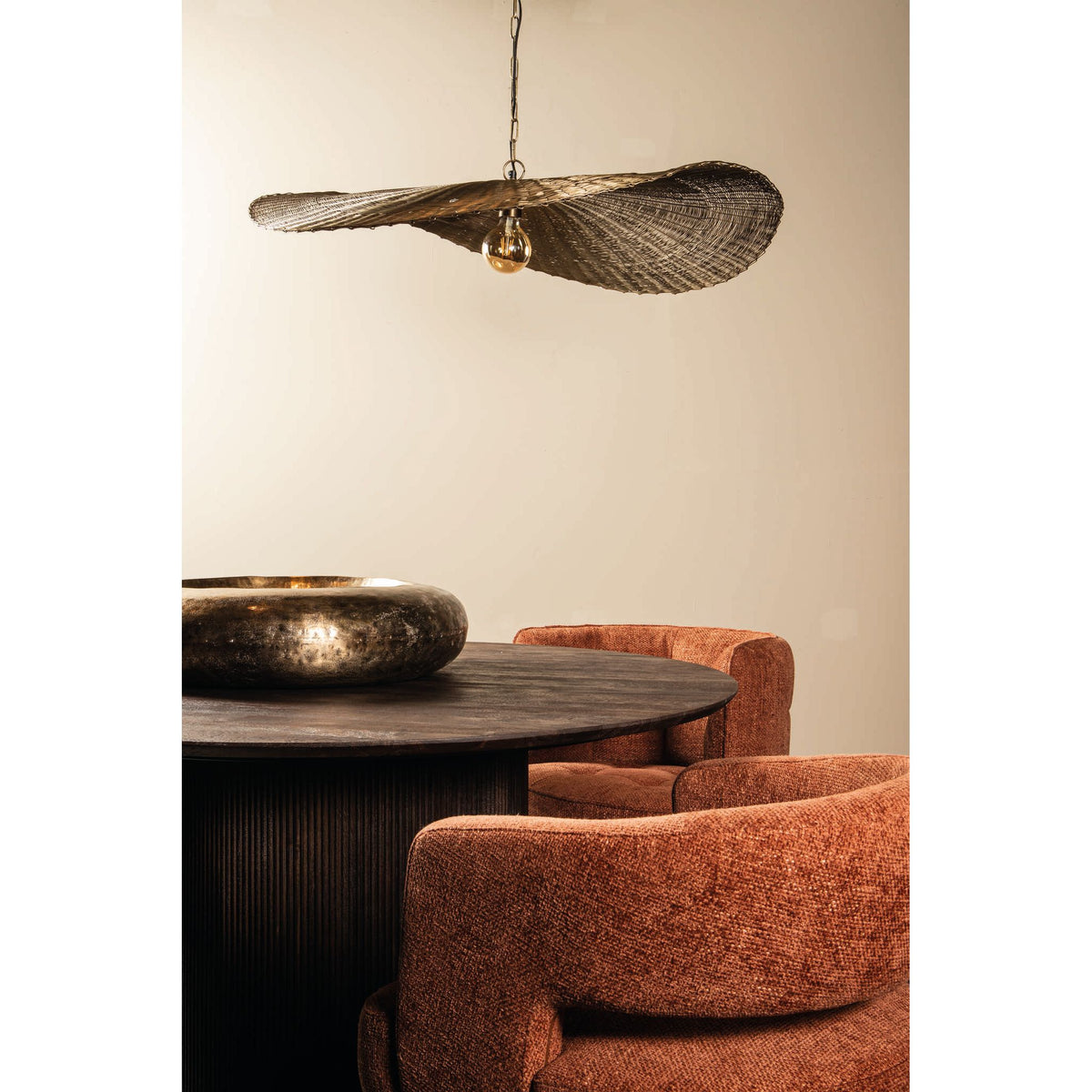 Pendelleuchte – Wellen Design, Runde Form, Eisenmaterial, Gold, L – Shauney | PTMD