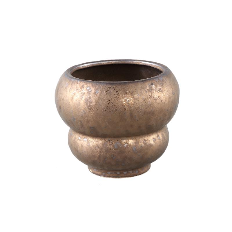 Pot – Ceramic Stoneware, Round Design, Bronze, S – Anashe | PTMD