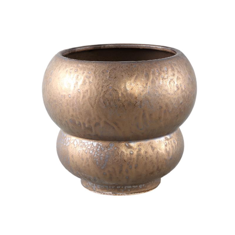 Pot - Ceramic Stoneware, Round Design, Bronze, L - Anashe | PTMD