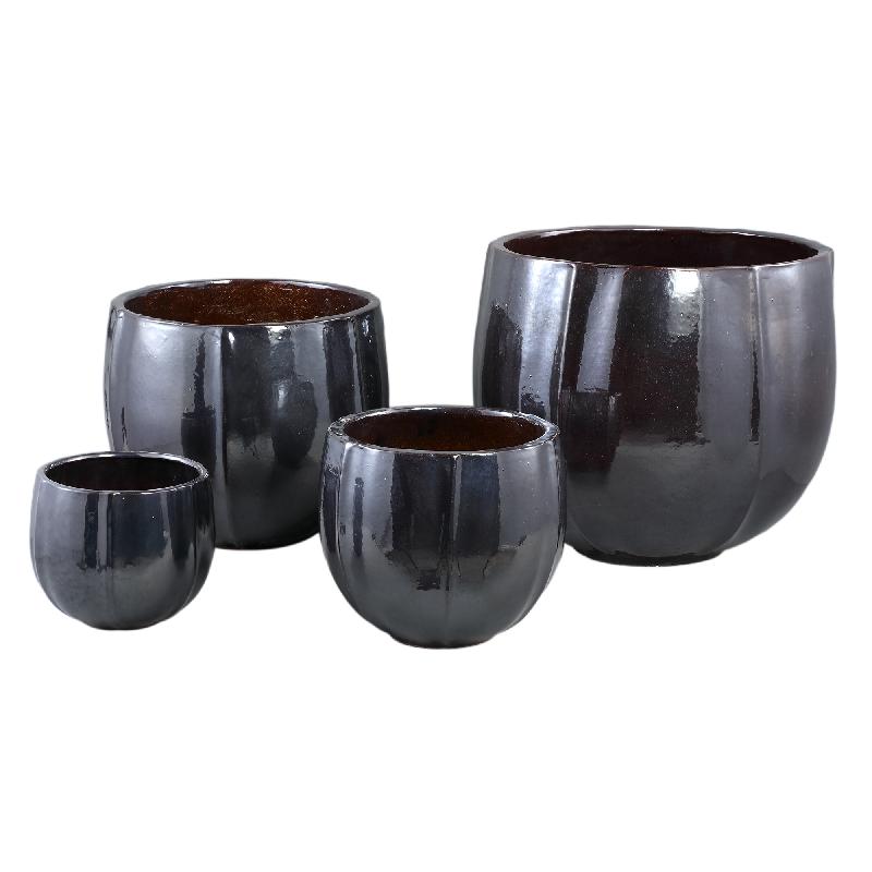 Pot – Ceramic Material, Round Shape, Silver Finish – Ayasha | PTMD