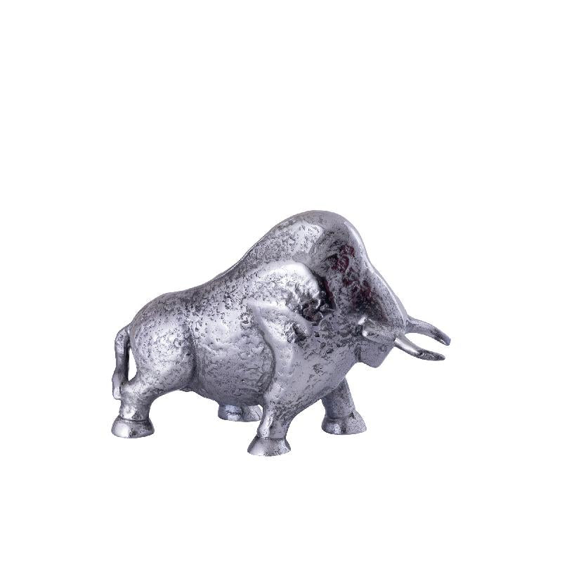 Statue - Aluminiumguss, Stier-Design, Schwarz-Nickel-Finish, Silber, S – Ebeny | PTMD
