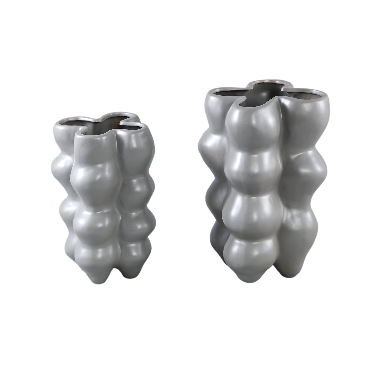 Flower pot – Ceramic stoneware, Bulging design, Grey, M – Baille | PTMD