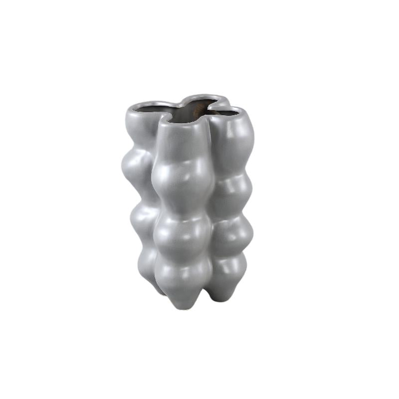 Flower pot – Ceramic stoneware, Bulging design, Grey, M – Baille | PTMD