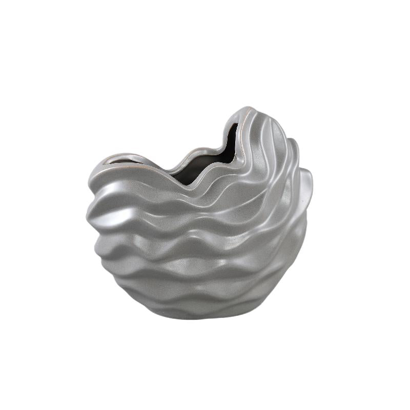 Pot – Stoneware Ceramic, Wave Design, Grey Color, M – Kaylagh | PTMD