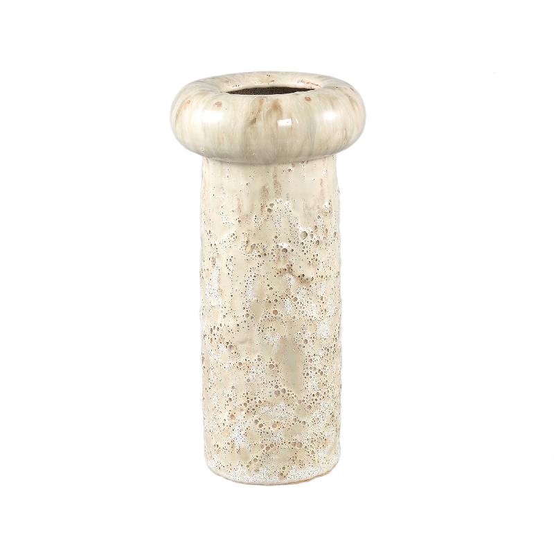 Flowerpot – Cream-colored surface, Round shape, Glazed surface, Ceramic, L – Wang | PTMD