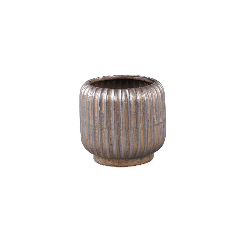 Pot – Ceramic Stoneware, Line Design, Bronze, XS – Eevie | PTMD