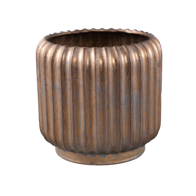 Pot – Ceramic Stoneware, Line Design, Bronze, L – Eevie | PTMD
