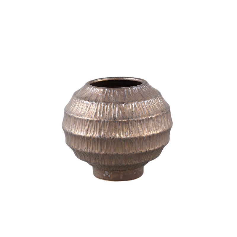 Pot – Ceramic Stoneware, Ribbed Design, Bronze, S – Cherith | PTMD