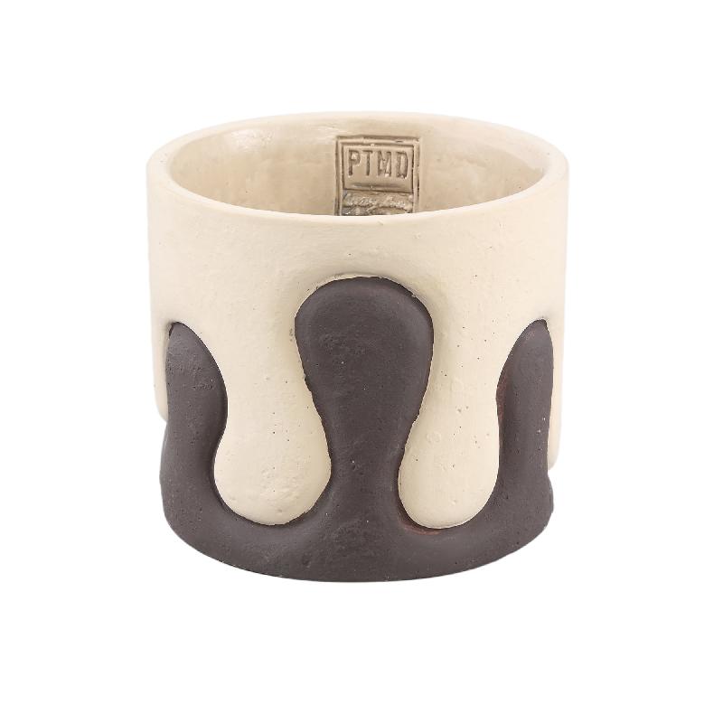 Flowerpot – Brown surface, cream drip look, cement material, M – Shelomi | PTMD