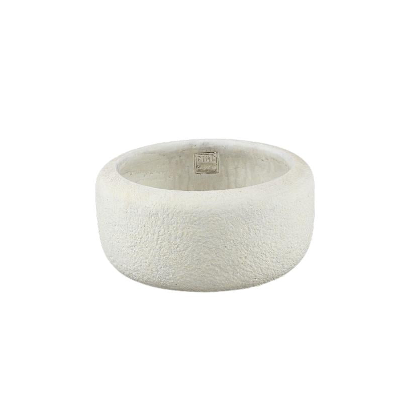 Plant Pot – Cement Material, Low Shape, White Color, M – Evelynn | PTMD