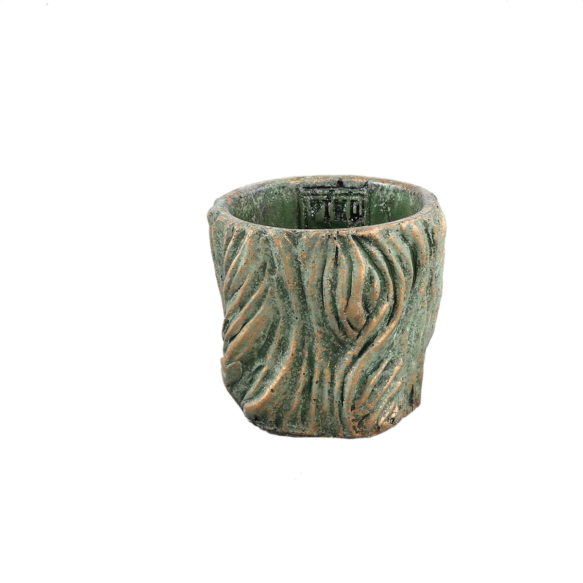 Flowerpot - Round Cement, Wavy Lines, Green, Low, XS – Alexio | PTMD