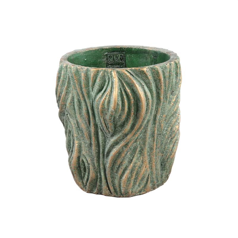 Flower Pot - Round Cement, Wavy Lines, Green, Low, L – Alexio | PTMD