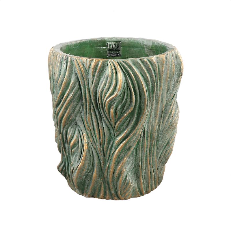 Flowerpot - Round Cement, Wavy Lines, Green, Low, XL – Alexio | PTMD
