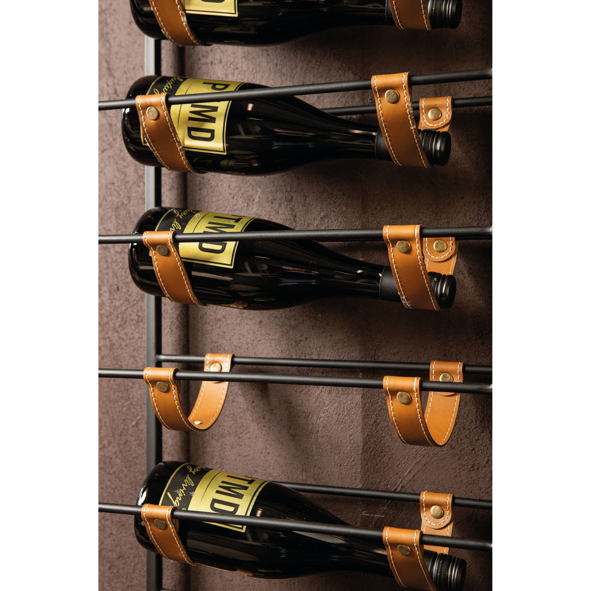 Wine Rack – Iron, Leather Detail, Rectangular, Black, 12 Bottles, Handmade – Kyrann | PTMD