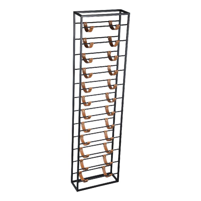 Wine Rack – Iron, Leather Detail, Rectangular, Black, 12 Bottles, Handmade – Kyrann | PTMD