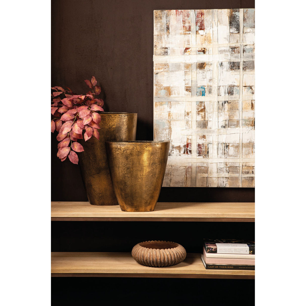 Flower Pot – Oval Shape, Cast Aluminum, Brass-Colored Surface, L – Qasem | PTMD
