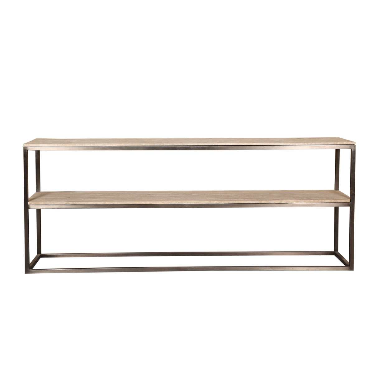 Side Table – Travertine/Marble Stone, Iron Frame, 2 Tiers, Black – Zoah | PTMD