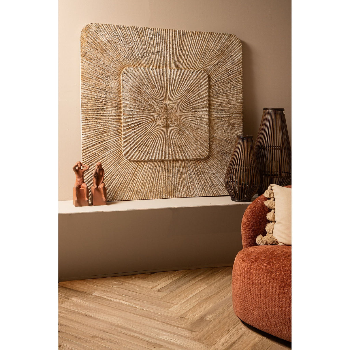 Wandpaneel aus MDF mit quadratischer Form, Rillenstruktur und Creme-Finish, L – Dishita | PTMD