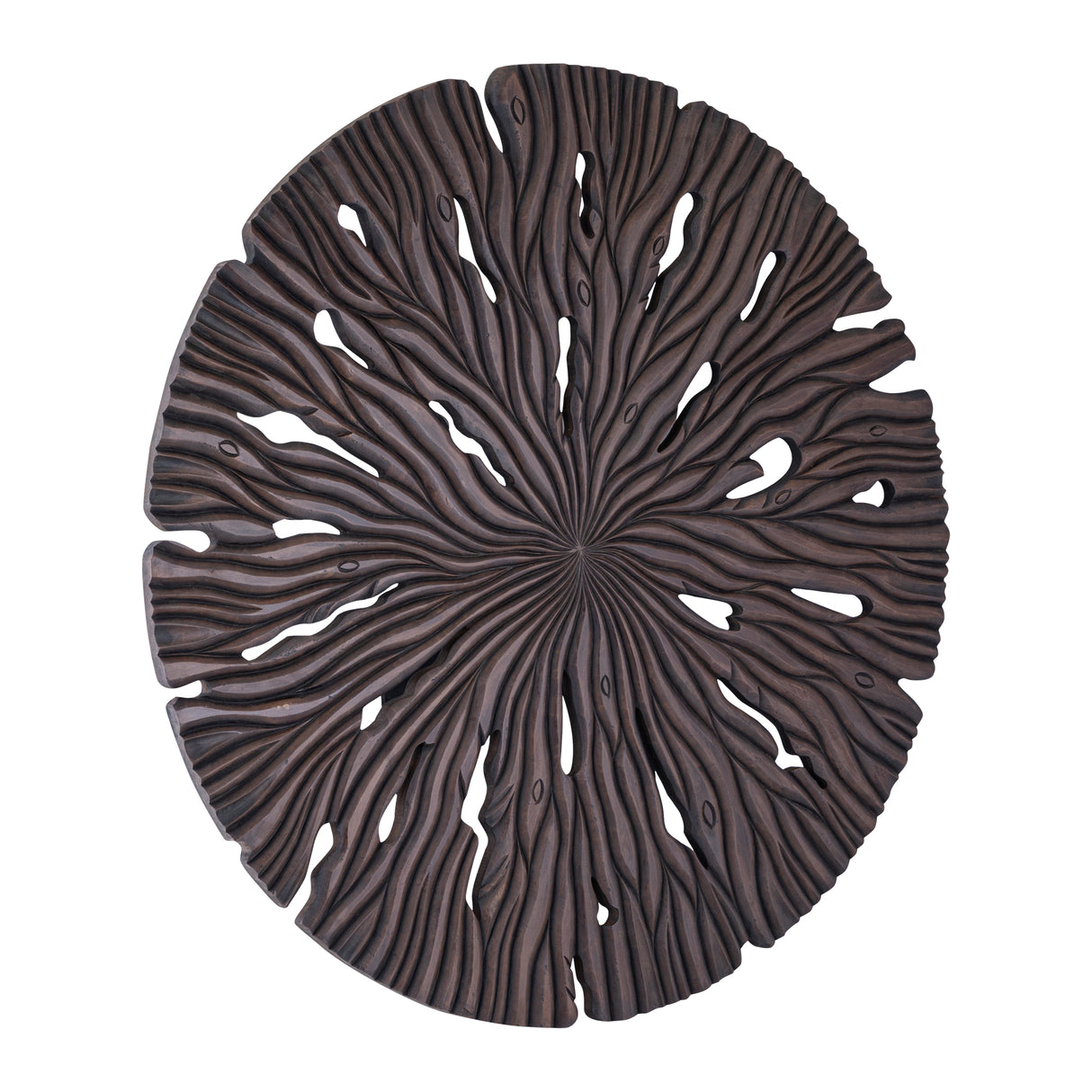Wandpaneel aus MDF mit runder Form, wellenförmiger Schnitzstruktur und Braun-Finish, L – Bonte | PTMD
