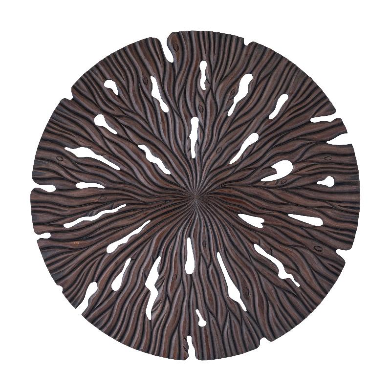 Wandpaneel aus MDF mit runder Form, wellenförmiger Schnitzstruktur und Braun-Finish, L – Bonte | PTMD