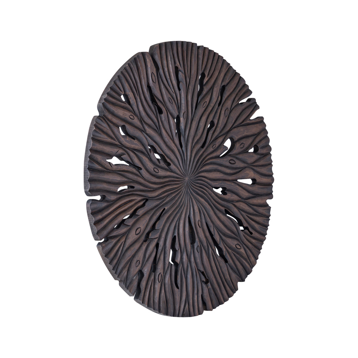 Wandpaneel aus MDF mit runder Form, wellenförmiger Schnitzstruktur und Braun-Finish, S – Bonte | PTMD