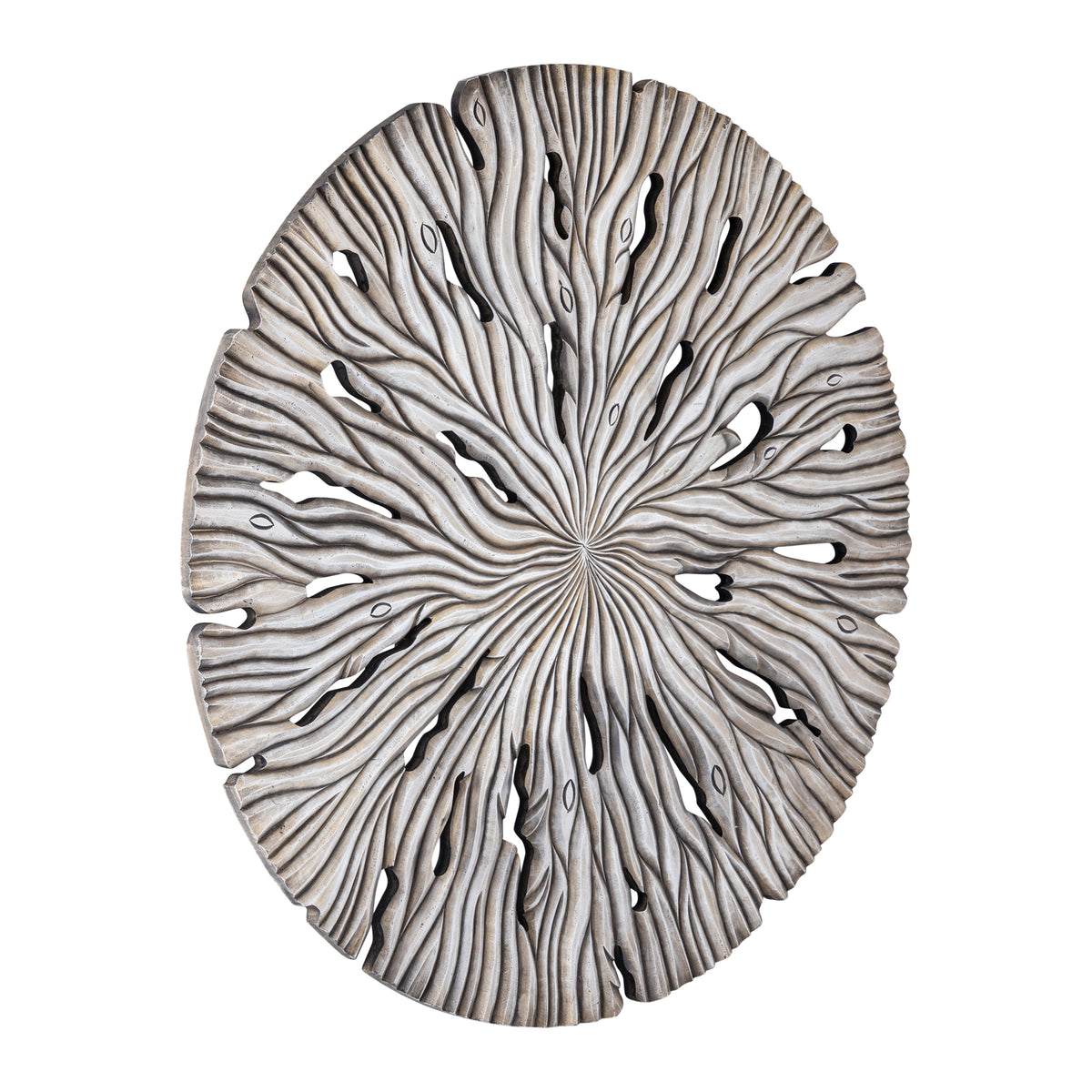 Wandpaneel aus MDF mit runder Form, wellenförmiger Schnitzstruktur und Creme-Finish, L – Bonte | PTMD
