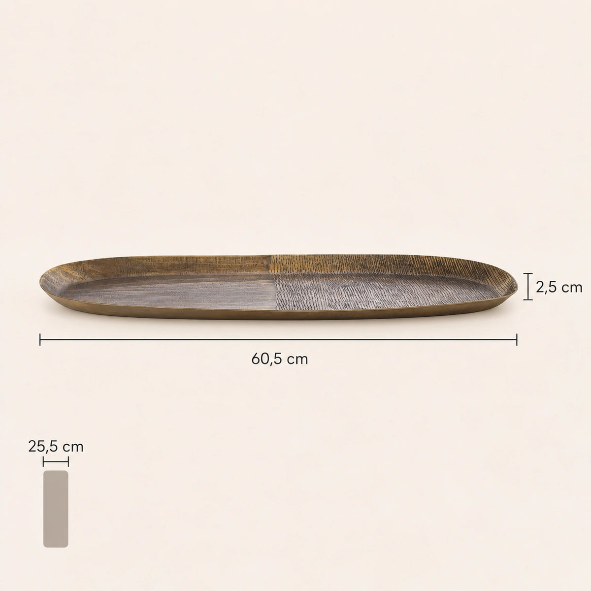 Schale – Geripptes Design, Ovale Form, Aluminium Material, Gold, L – Jowad | PTMD