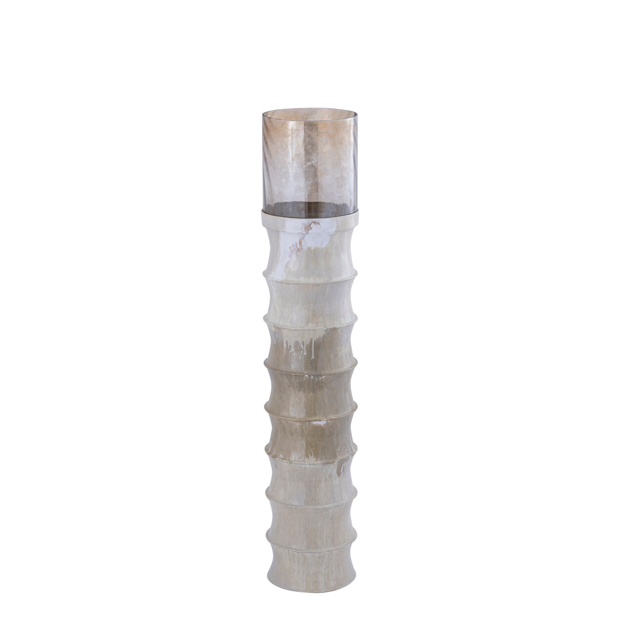 Floor lantern – Ribbed structure, Enamel surface, Cream-colored finish, M – Kaylyne | PTMD