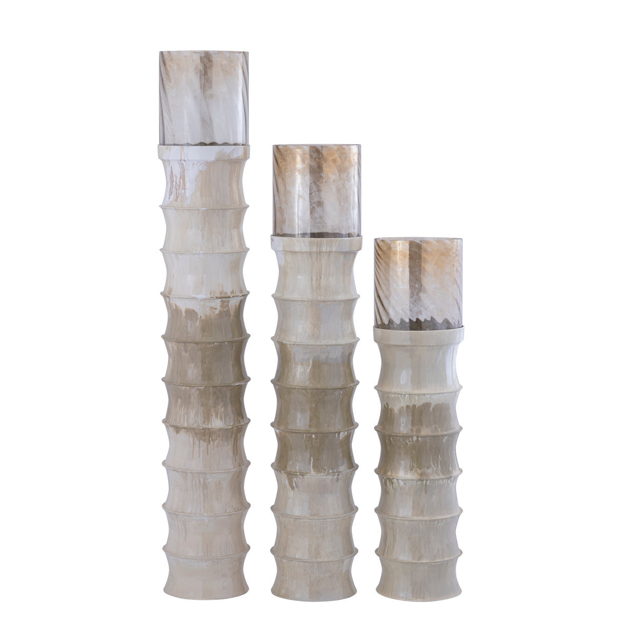 Floor lantern – Ribbed structure, Enamel surface, Cream-colored finish, M – Kaylyne | PTMD