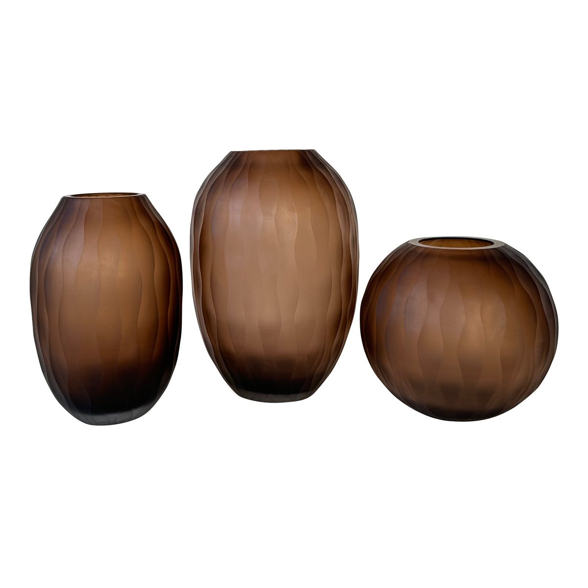 Vase - Solid Glass, Wave Pattern Structure, Brown Color S - Mishan | PTMD