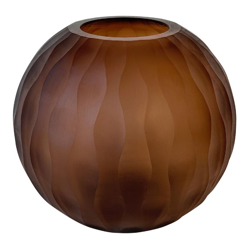 Vase – Solid Glass, Wave Pattern Texture, Brown Color – Mishan | PTMD